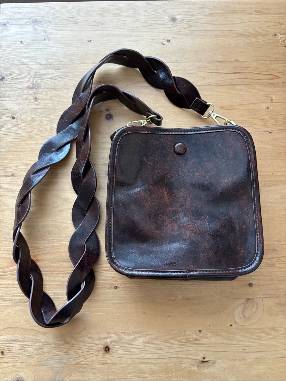 Anthropologie Bette Square Crossbody Purse Dark Brown
